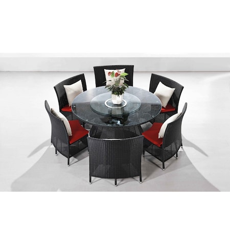 Manhattan Comfort Nightingdale 7-Piece Outdoor Dining Set in Red, White and Black, PK7 OD-DS001-RD